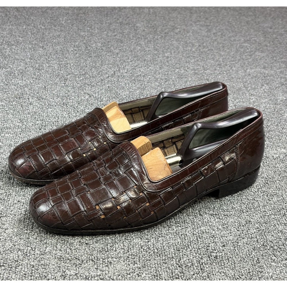 Lorenzo Banfi Italy Brown Basketweave Leather Loafers Slip On Shoes Mens 10.5 M